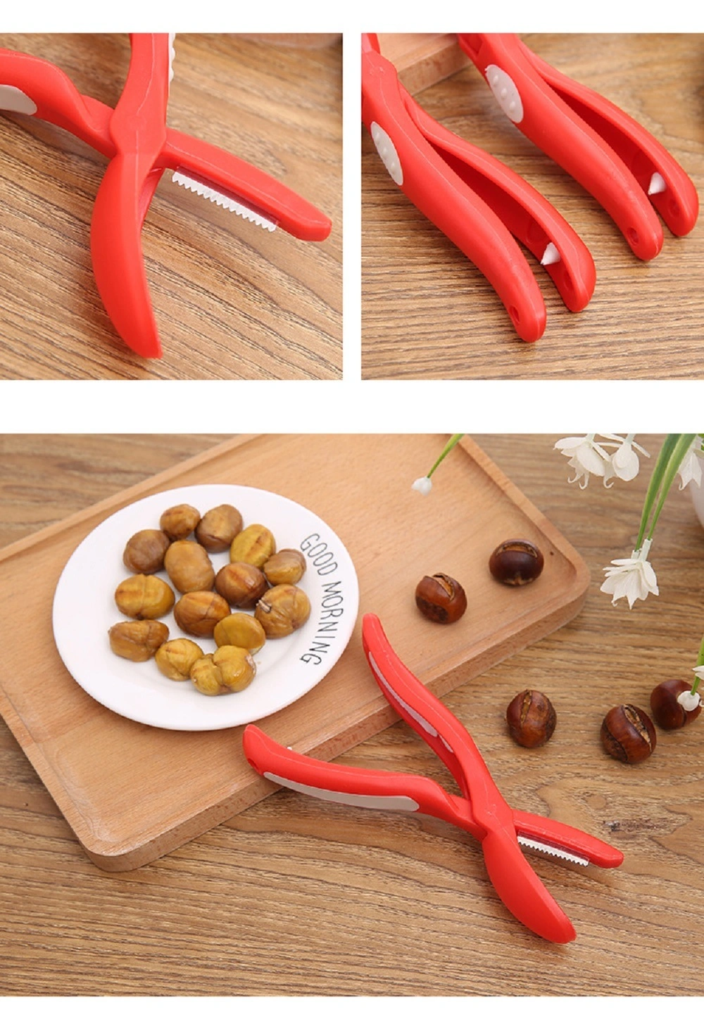 Red Cutter Scissors T Sheller Cracker for Chestnut Shell Nut Skins Cracks Bl18348