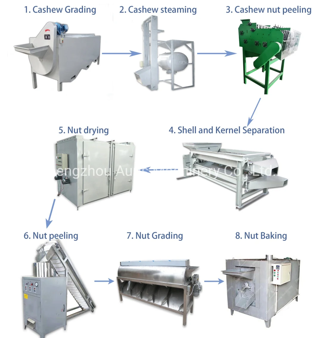 Cashew Nut Production Line Nut Machinery Cashew Processing Grading Peeling Splitting Removing Cooking Boiling Machine